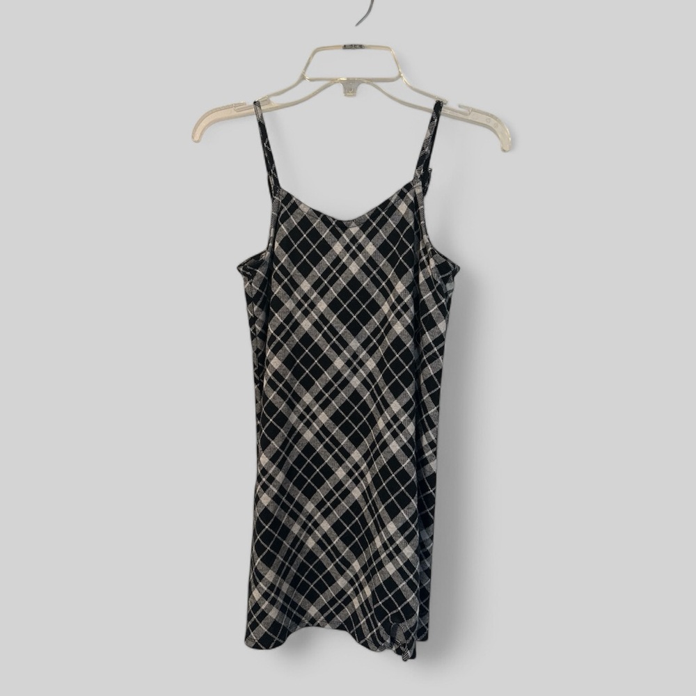 Black and Grey Plaid Slip Dress